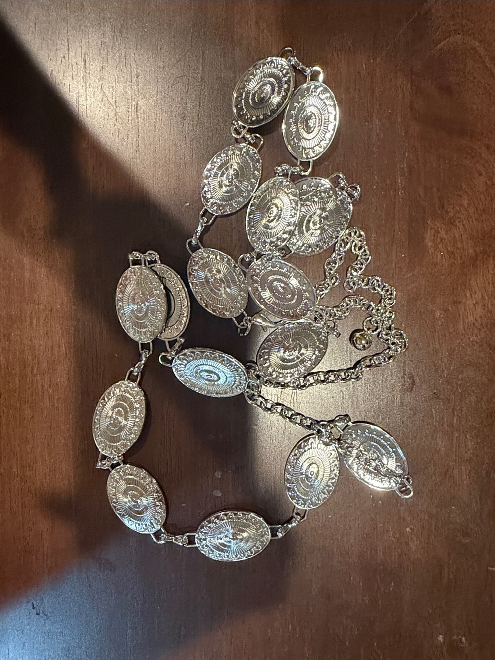 SHEIN Silver Coin-Link Waist Belt - Metallic Oval Medallions
